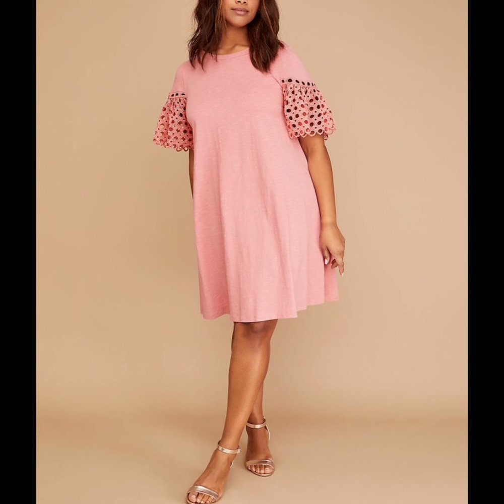 LANE BRYANT ROSE CROCHET LACE FLUTTER SLEEVE SWING DRESS